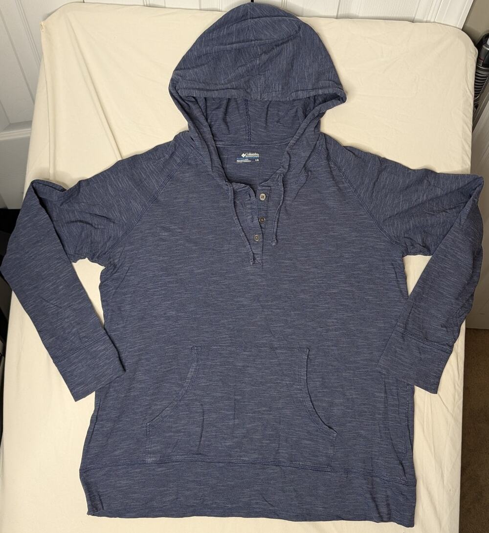 Columbia Lightweight Mid Layer Hoodie Sweatshirt Sz L Blue Tiny Stripe Outdoor